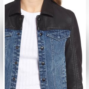 BLANK NYC BLACK FAUX LEATHER JEAN MOTO JACKET